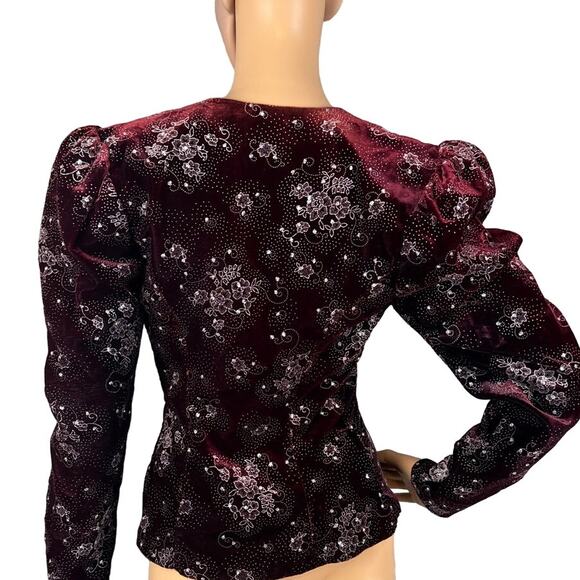Vintage Scott McClintock Women’s Burgundy Velvet Beaded Embroidered Jacket SZ 4 - Picture 3 of 11